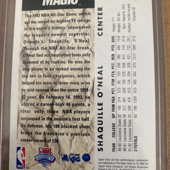 Shaquille O’ Neal Rookie Card! MINT! RARE! - Picture 2 of 3